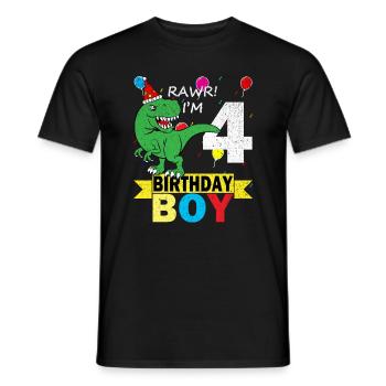 Tee-shirt dinosaure anniversaire 4 ans - T-shirt homme - noir - Devant - AI Model Male 178 light (178cm)