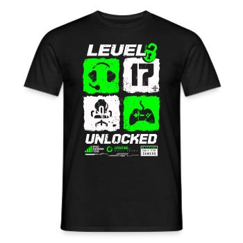 Niveau débloqué Gamer Anniversaire 17 ans - T-shirt homme - noir - Devant - AI Model Male 178 light (178cm)