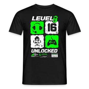 Niveau débloqué Gamer Anniversaire 16 ans - T-shirt homme - noir - Devant - AI Model Male 178 light (178cm)