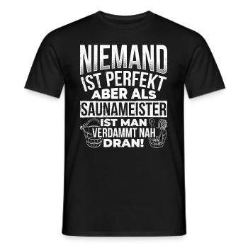 Saunameister - Geschenk Sauna Spruch Saunieren - Männer T-Shirt - Schwarz - Vorne - AI Model Male 178 light (178cm)