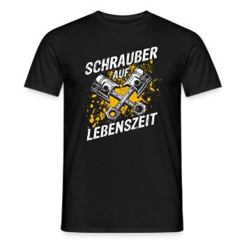 Schrauber Auf Lebenszeit - KFZ Werkstatt Spruch Tu - Männer T-Shirt - Schwarz - Vorne - AI Model Male 178 light (178cm)