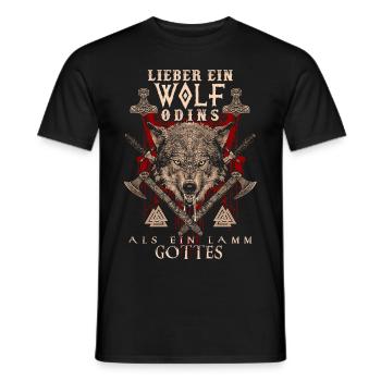 Wikinger Lieber ein Wolf Odins als ein Lamm Gottes - Männer T-Shirt - Schwarz - Vorne - AI Model Male 178 light (178cm)