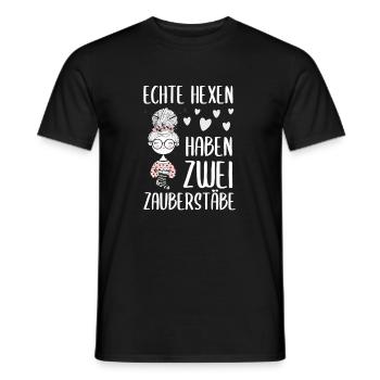 Echte Hexen haben zwei Zauberstäbe, Geschenk - Männer T-Shirt - Schwarz - Vorne - AI Model Male 178 light (178cm)