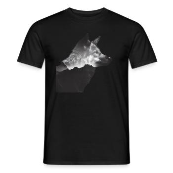 Majestic Wolf in Grey: Mountain Landscape Graphic - Men's T-Shirt - black - Front - AI Model Male 178 light (178cm)