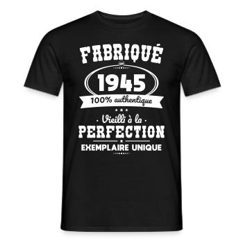 Anniversaire 80 ans - Fabriqué en 1945 - T-shirt homme - noir - Devant - AI Model Male 178 light (178cm)
