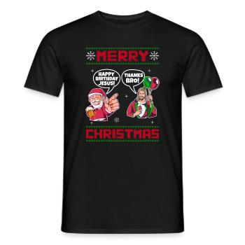 Happy Birthday Jesus Ugly Christmas Fun Funny - Men's T-Shirt - black - Front - AI Model Male 178 light (178cm)
