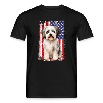 havanese dog, american flag - Männer T-Shirt - Schwarz - Vorne - AI Model Male 178 light (178cm)