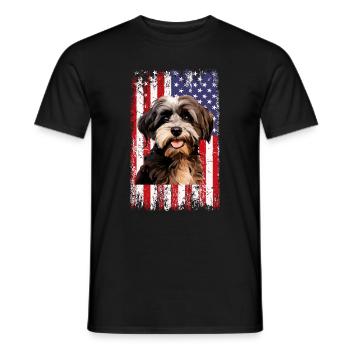 havanese dog, american flag - Männer T-Shirt - Schwarz - Vorne - AI Model Male 178 light (178cm)