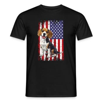 beagle American flag, beagle - Men's T-Shirt - black - Front - AI Model Male 178 light (178cm)