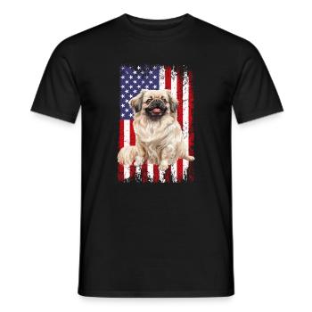 Pekingese American flag - Men's T-Shirt - black - Front - AI Model Male 178 light (178cm)