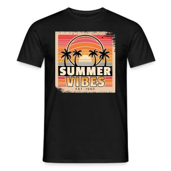 Summer Vibes: Retro Palm Trees at Sunset - Men's T-Shirt - black - Front - AI Model Male 178 light (178cm)