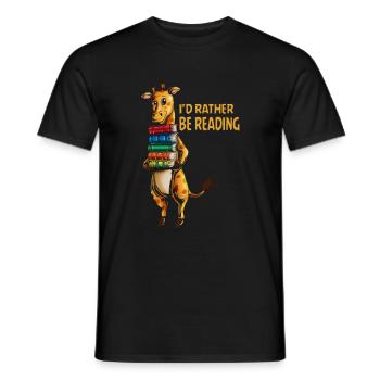 Africa giraffes read a stack of books - Men's T-Shirt - black - Front - AI Model Male 178 light (178cm)