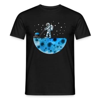 Astronaut mows moon universe solar system stars - Men's T-Shirt - black - Front - AI Model Male 178 light (178cm)