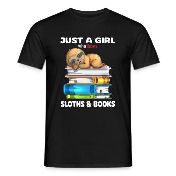 Mädchen liebt Faultiere und Bücher Buch lesen - Männer T-Shirt - Schwarz - Vorne - AI Model Male 178 light (178cm)