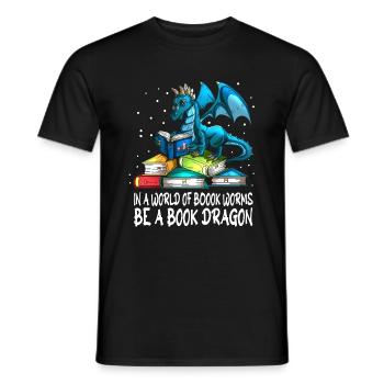 Book Book Worm Read Dragon Reading Outfit Dragon - Men's T-Shirt - black - Front - AI Model Male 178 light (178cm)