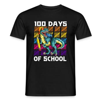 School 100 Days Kids Dino T-Rex Celebration Shirt - Men's T-Shirt - black - Front - AI Model Male 178 light (178cm)