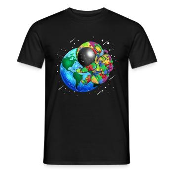 Un astronaute embrasse earth kids puzzle autisme - T-shirt homme - noir - Devant - AI Model Male 178 light (178cm)