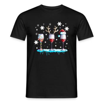 Red Wine Wine Glass with Antlers and Snow Christmas - Men's T-Shirt - black - Front - AI Model Male 178 light (178cm)