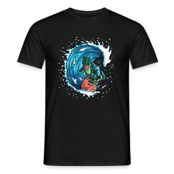 T-Rex loves surfing dinosaur sea waves - Men's T-Shirt - black - Front - AI Model Male 178 light (178cm)