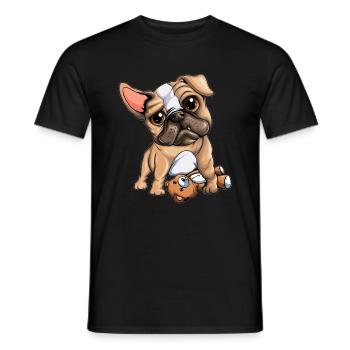 Hund Treudoof Blickender Mops hält Kuscheltier - Männer T-Shirt - Schwarz - Vorne - AI Model Male 178 light (178cm)