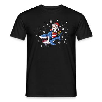 Santa Claus Rides Shark Christmas Hat Gift - Men's T-Shirt - black - Front - AI Model Male 178 light (178cm)