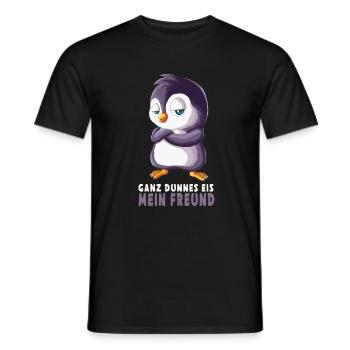 Grinning penguin says very thin cream my friend - Men's T-Shirt - black - Front - AI Model Male 178 light (178cm)