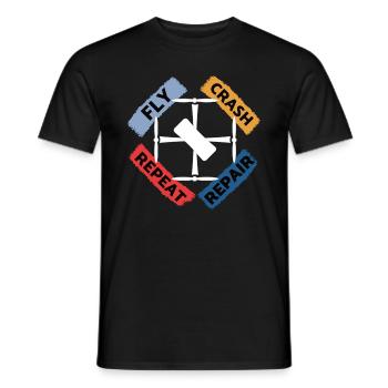 Fly - Crash - Repair - Repeat - Männer T-Shirt - Schwarz - Vorne - AI Model Male 178 light (178cm)