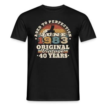Born in June 1983 - 40 years old - Men's T-Shirt - black - Front - AI Model Male 178 light (178cm)