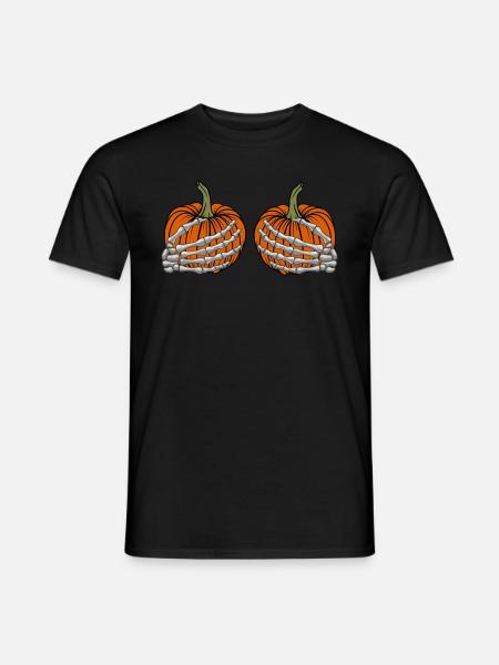 Halloween Skelett Kürbis Brüste - Männer T-Shirt - Schwarz