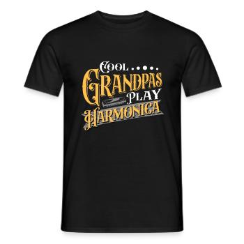 Cool Grandpas Play Harmonica Player Harmonicist - Men's T-Shirt - black - Front - AI Model Male 178 light (178cm)