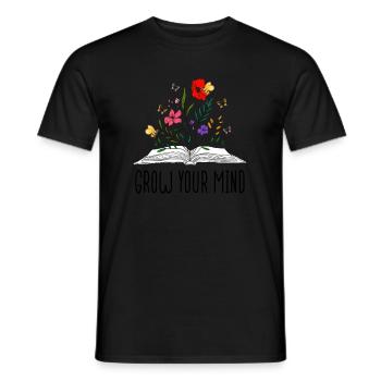 Livre avec des fleurs Abeilles et papillons - Cultivez votre - T-shirt homme - noir - Devant - AI Model Male 178 light (178cm)