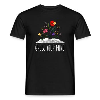 Livre avec des fleurs Abeilles et papillons - Cultivez votre - T-shirt homme - noir - Devant - AI Model Male 178 light (178cm)
