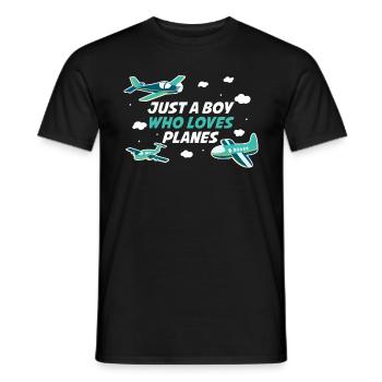 Just A Boy Who Loves Planes Pilot Gift - Men's T-Shirt - black - Front - AI Model Male 178 light (178cm)