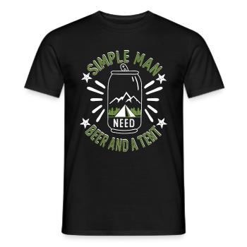 simple man Need beer and a tent - Men's T-Shirt - black - Front - AI Model Male 178 light (178cm)