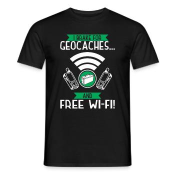 I brake for geocaches... and free Wi-Fi! - Men's T-Shirt - black - Front - AI Model Male 178 light (178cm)