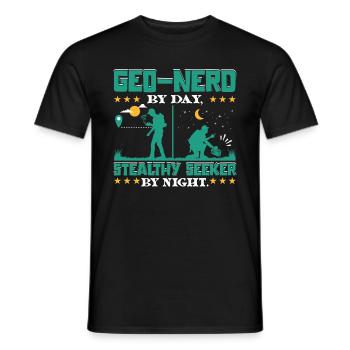 Geo-nerd by day, stealthy seeker by night. - Men's T-Shirt - black - Front - AI Model Male 178 light (178cm)