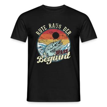 Rute Raus der Spass Beginnt Angler Geschenk - Männer T-Shirt - Schwarz - Vorne - AI Model Male 178 light (178cm)