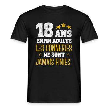 Enfin adulte cadeau anniversaire 18 ans humour - T-shirt homme - noir - Devant - AI Model Male 178 light (178cm)