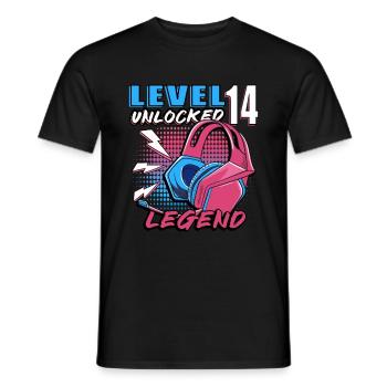 14th Birthday Level 14 Gamer Gift - Men's T-Shirt - black - Front - AI Model Male 178 light (178cm)
