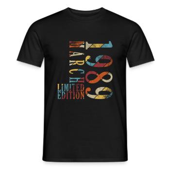 Vintage Anniversary Gift March 1989, March 1989. - Men's T-Shirt - black - Front - AI Model Male 178 light (178cm)