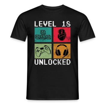 Level 18 unlocked 18 Birthday 18 years old - Men's T-Shirt - black - Front - AI Model Male 178 light (178cm)