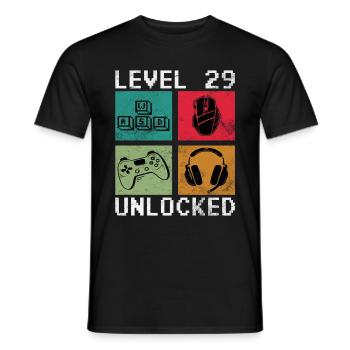 Level 29 Unlocked Funny Video Game Maker 29. - Men's T-Shirt - black - Front - AI Model Male 178 light (178cm)
