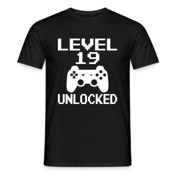 19th Birthday Gamer Gamer Level 19 Unlocked - Men's T-Shirt - black - Front - AI Model Male 178 light (178cm)