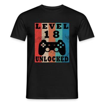 18th Birthday Gamer Gamer Level 18 Unlocked - Men's T-Shirt - black - Front - AI Model Male 178 light (178cm)