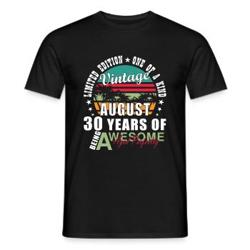 30 ans Août - 1994 Millésime 30ème anniversaire - T-shirt homme - noir - Devant - AI Model Male 178 light (178cm)