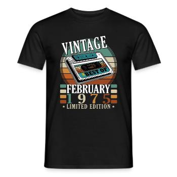 February 1975 | Birthday 1975 Vintage February - Men's T-Shirt - black - Front - AI Model Male 178 light (178cm)