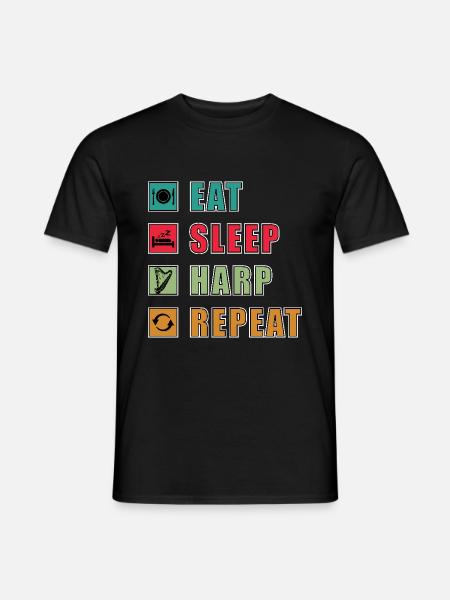 Eat Sleep Harp Repeat Harfe - Männer T-Shirt - Schwarz