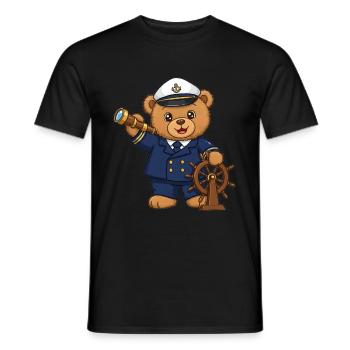 Teddy Bear Captain at Sea - Men's T-Shirt - black - Front - AI Model Male 178 light (178cm)