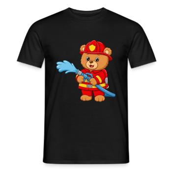Teddy bear firefighter with hose - Men's T-Shirt - black - Front - AI Model Male 178 light (178cm)
