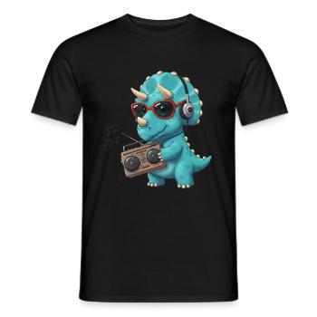 Dino Cartoon Triceratops der Musik hört - Männer T-Shirt - Schwarz - Vorne - AI Model Male 178 light (178cm)